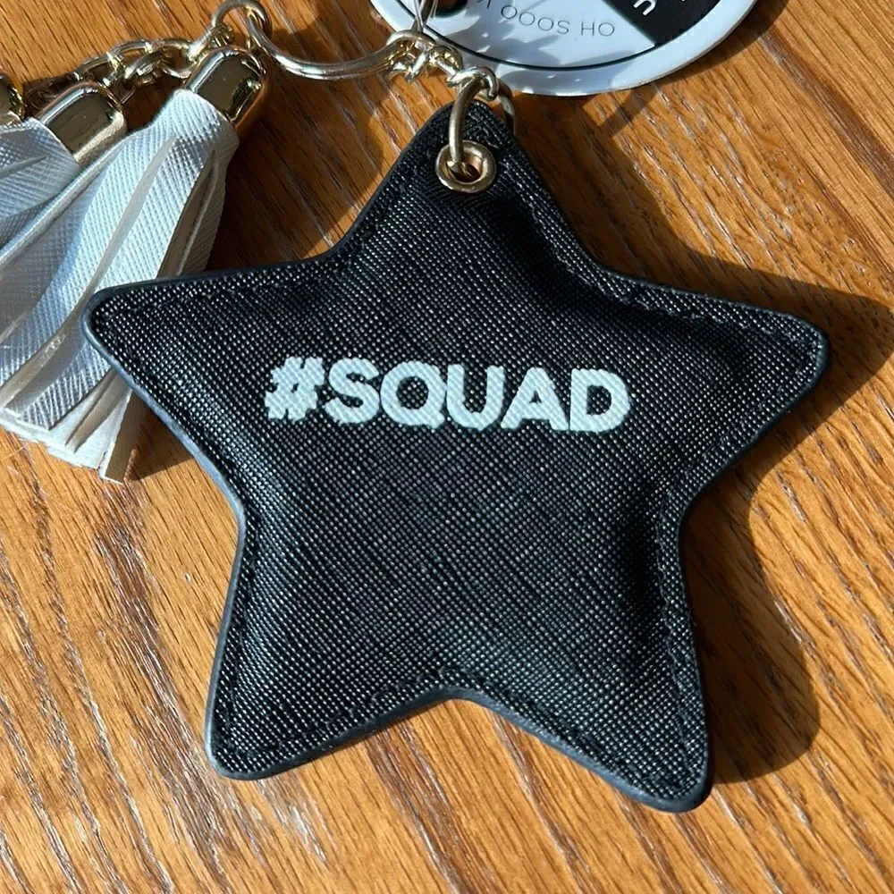 Purse Charm Key Chain #Squad Tassels Black White